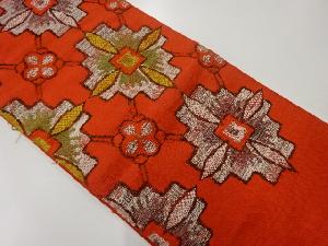 アンティーク　手織り紬抽象花模様織出し名古屋帯（着用可）